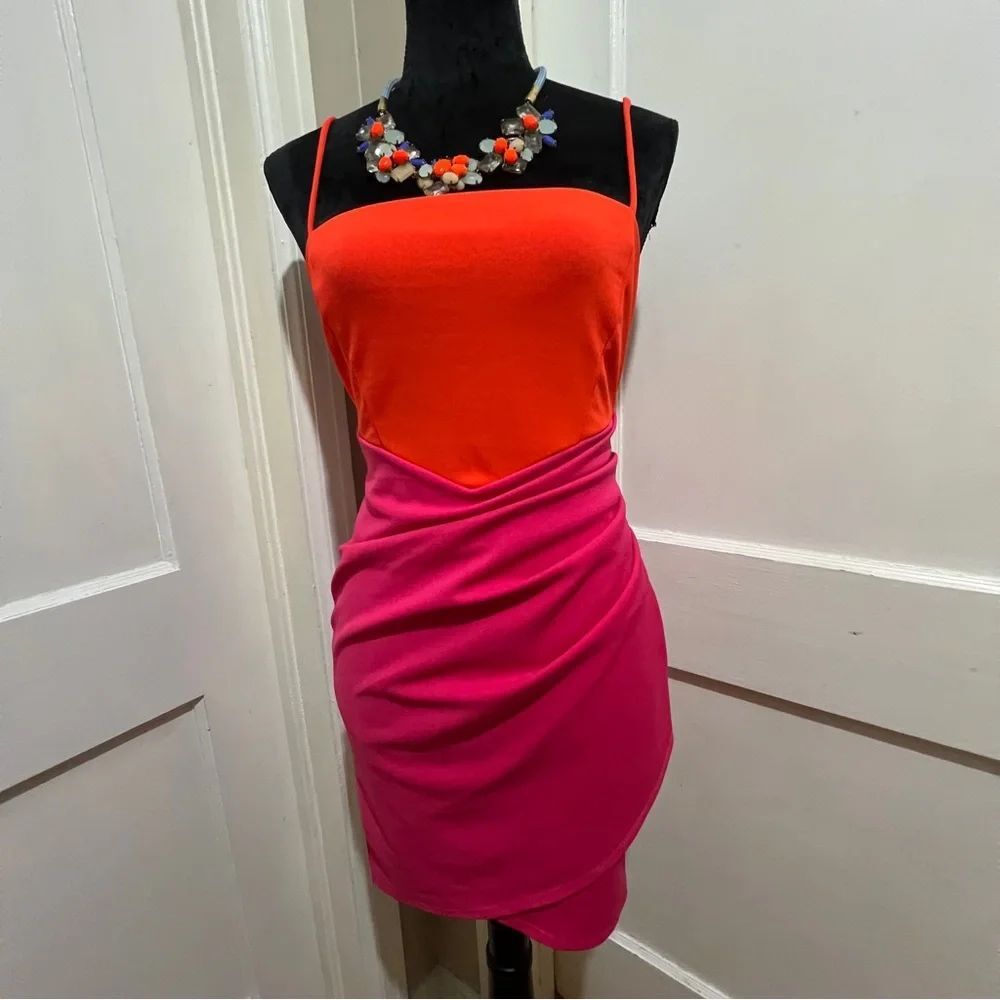 Windsor Bright Pink and Orange Mini Dress Womens Medium